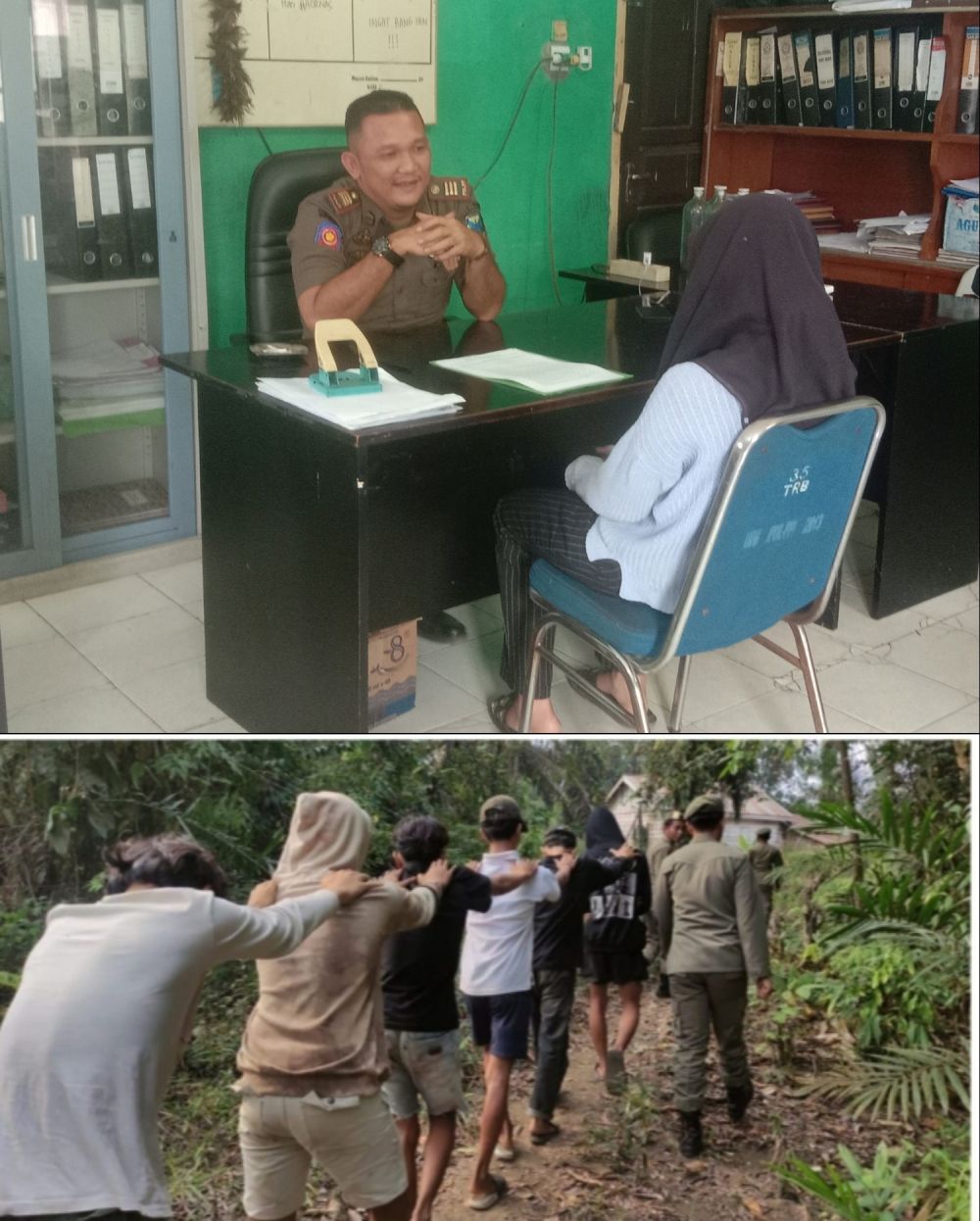Tujuh remaja yang diamankan Satpol PP setelah digrebek warga di dalam rumah kosong....(f: Raden Denni/ist)